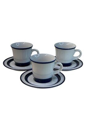 3 Noritake Primastone Fjord Cobalt Blue Coffee Cup and Saucer Sets Japan